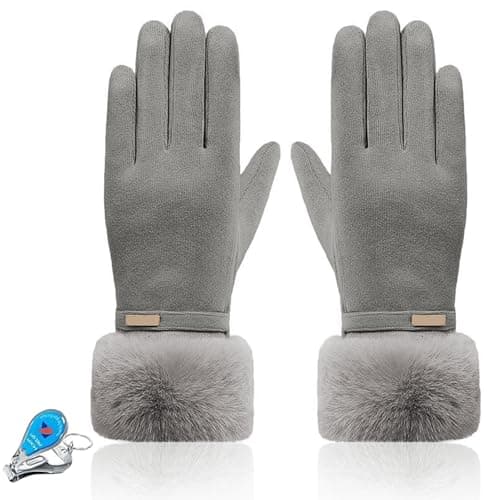 Image of KXF Winter Warm Gloves, Womens Lady Super Soft Cotton Gloves Touch Screen Thick Fleece Lined Glove Cold Weather Windproof Outdoor Sports Handwarmers (Grey-1)