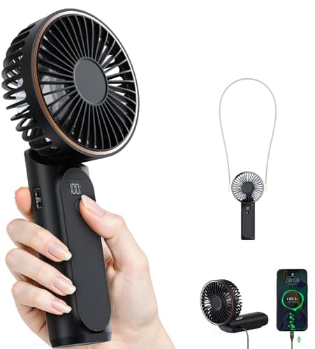 Image of TUNISE Handheld Fan Rechargeable, Portable Fan with 4000mAh, Hand Fan with LED Display, 180° Adjustable, 6 Speed Travel Fan & Power Bank for Home Office Bedroom Outdoor