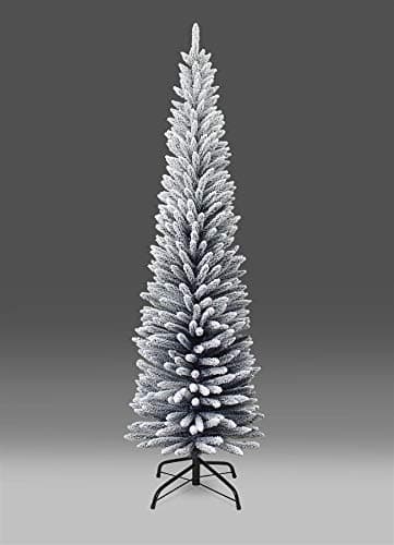 Image of SHATCHI 4Ft-8Ft Artificial Slim Christmas Pencil Tree Holiday Home Decorations with Pointed Tips and Metal Stand, Snow Flock, 150 cm