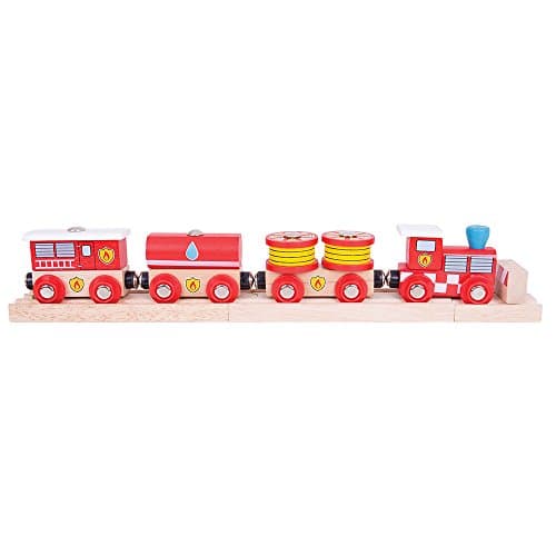 Image of Bigjigs Rail Fire and Rescue Train - Fire Train Toy, Bigjigs Train Accessories Compatible With Most Wooden Train Sets, Quality Wooden Train Accessories