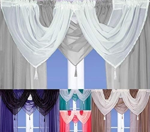 Image of John Aird STUNNING SILVER VOILE SWAG TASSELED CURTAIN DRAPE