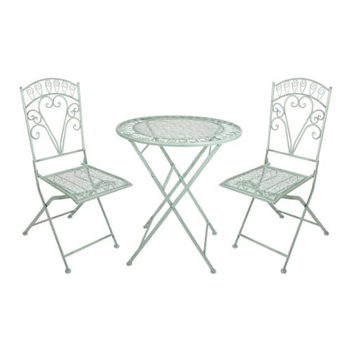 Image of Dibor Garden Table and Chairs Green Foldaway 3 Piece Vintage Style Metal Ornate Scrolled Patio Table Heavy Duty Sturdy Bistro Set Balcony Decking Alfresco Dining Outdoor Furniture Set for 2