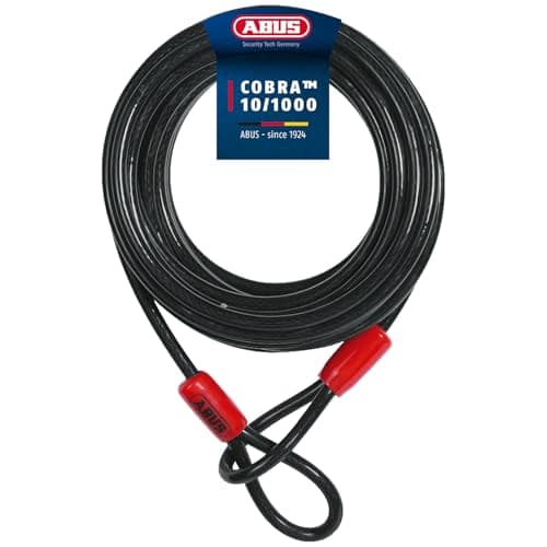 Image of ABUS Cobra 10 loop cable - steel cable coated with plastic - security for bicycle and motorbike accessories - 10 metres long, 10 mm thick, Black