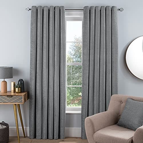 Image of Sleepdown Luxury Chenille Eyelet Lined Curtains for Bedroom and Living Room 2x 46" x 54", 5056242840145 Silver 2 Panels