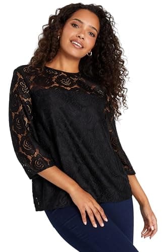 Image of M&Co Floral Lace Blouse - Women's Black
