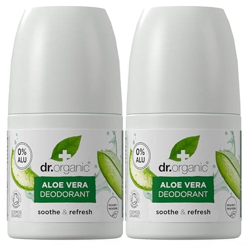 Image of Dr Organic Aloe Vera Deodorant Pack of 2 x 50ml - Roll On, Aluminium Free, Natural Deodorant, Vegan, Paraben & SLS-Free, Certified Organic, 50ml