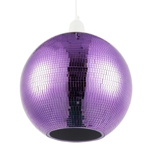 Image of Shiny Disco Mosaic Ball Pendant Shade in Vibrant Purple Mirrored Tiled | Unique Vintage Retro Style | 25cm Diameter | Handmade Piece by Happy Homewares
