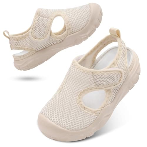 Image of JIASUQI Toddler Breathable Sandals Kids Swim Pool Aqua Shoe Boys Girls Quick Dry Beach Shoes Lightweight Barefoot Summer Water Shoes for Water Sports(Beige 25,UK Size 9)