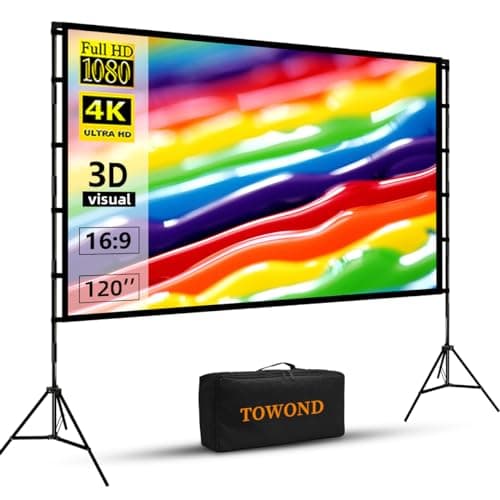 Image of TOWOND Projector Screen and Stand, 120 inch Portable Projection Screen Indoor Outdoor Projector Screen 16:9 4K HD Wrinkle-Free Lightweight Movie Screen with Carry Bag for Backyard Movie Night