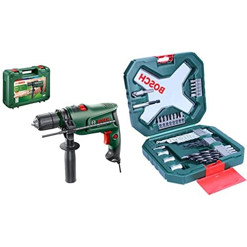 Image of Bosch Electric Combi Drill EasyImpact 600 (600 W, in Carrying Case) & 34pc. X-Line Screwdriver Bit Set (for Wood, Masonry and Metal, Accessories)