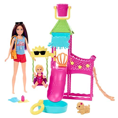 Image of Barbie Toys, Skipper Doll and Waterpark Playset with Working Water Slide, Puppy Squirt-Toy, 5+ Accessories and More, First Jobs, HKD80