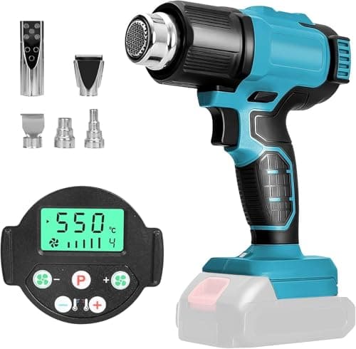 Image of Cordless Heat Gun for Makita 18V Battery, Hot Air Gun with 5 Nozzles, 2-Temp Settings Max 550°C for Shrink Tubing Vinyl Wrap Crafting, Colour Removal, Electronics (No Battery)