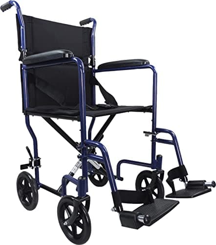 Image of Aidapt Folding Lightweight Attendant Propelled Steel Wheelchair with Brakes, Lap Strap, Removable Foot Rests. Ideal for Every Day Use Indoors and Outside