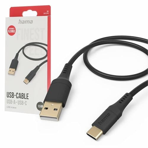 Image of Hama 1.5m USB A to USB-C Flexible Silicone Charging Cable Black