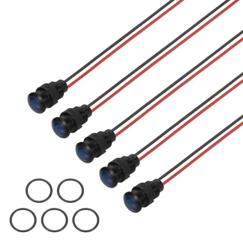 Image of PATIKIL 12mm Blue Signal Indicator Lights, 5 Pack AC/DC 12-24V Panel Mount Waterproof Warning Lamps for Industrial Electrical Car Motorcycles Boats Directional Dash Light, Black
