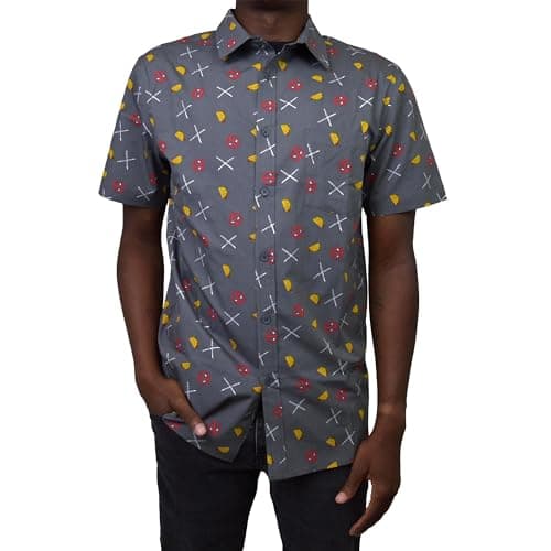 Image of Marvel Men's Button Down Shirt, Charcoal Deadpool Party, XXL