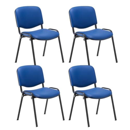 Image of Office Hippo Heavy Duty Meeting Chair, Versatile & Robust Stackable Reception Chair, Office or Conference Chair With Strong Frame & Padded Durable Seat, Up To 115kg Weight - PU Blue/Black, 4 Pack