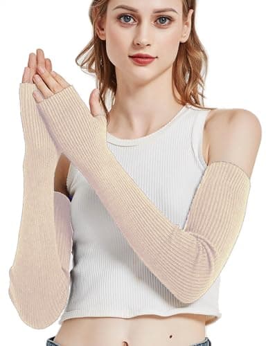 Image of Novawo Wool Blend Warm Arm Warmers Long Fingerless Gloves for Women