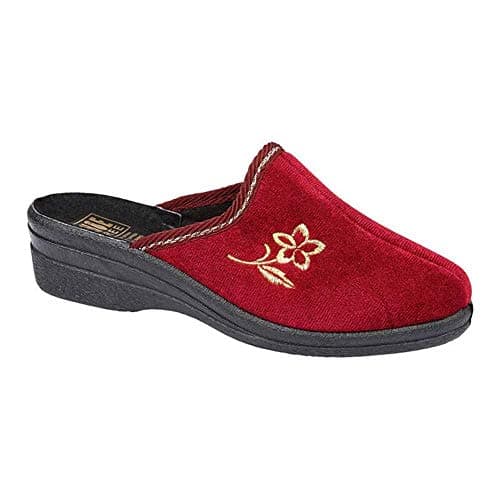 Image of Ladies Fleece Helen Comfort Warm Velour House Slip On Wedge Mules Slippers Shoe Burgundy 6 UK