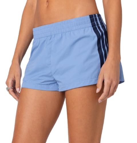 Image of Betrodi Women Y2k Striped Shorts Elastic Waist Side Stripe Casual Lounge Short Pants Bottoms Loose Workout Sweat Shorts (Basic Light Blue, L)