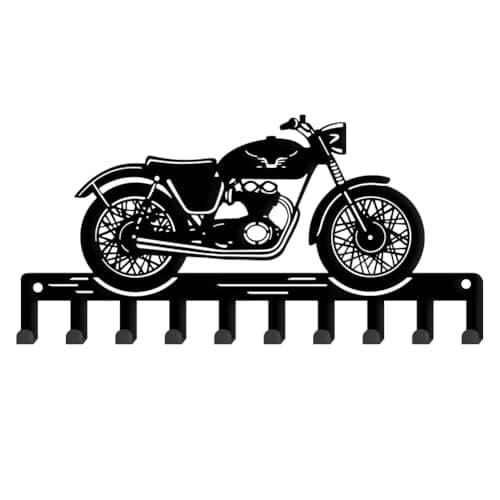 Image of SUPERDANT Retro Motorcycle Metal Key Hook Vintage Motorcycle Decorative 10 Hooks Black Key Holder Organizer Wall Hanging Hooks Personalized Key Hanger Dog Leash Hanger for Home Wall Front Door