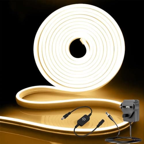 Image of iNextStation Warm White 3000K Neon Rope Light, 5M Outdoor LED Strip Lights with Plug, 12V Waterproof Silicone Lights Kit for Bedroom TV Backlight Mirror Kitchen Cabinet Cupboard Wall Stairs Lighting