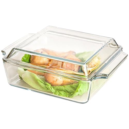 Image of 1L Glass Casserole Dishes with Lids - Oven Proof, Microwaveable, Mini Square Individual Dishes