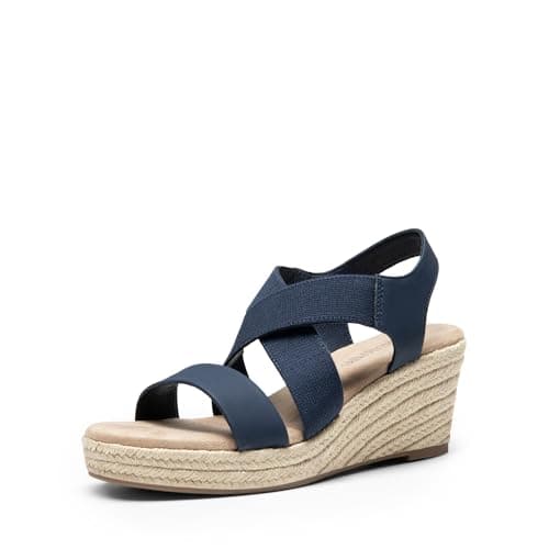 Image of DREAM PAIRS Womens Platform Espadrilles Wedge Sandals, Slip on Elastic Ankle Strap Sandals for Women Casual Dressy Summer,Size 5,Navy-Nubuck,SDPW2406W