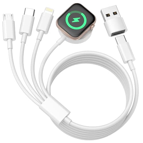 Image of 4 in 2 iWatch Charger for Apple Watch Charger Cable, iPhone and Apple Watch Charger for iWatch 9/8/7/6/SE/Ultra, iPhone 17 16 15 14, Android, 2.5W Wireless Magnetic Charging apple watch Fast Charger