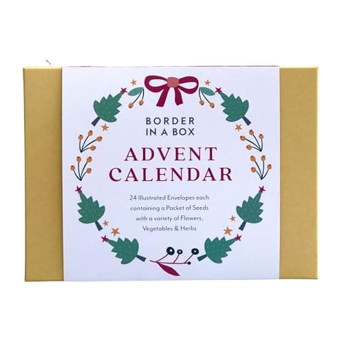 Image of Christmas Advent Calendar, 24 Day, flower vegetable and herb seeds Advent Calendar for Gardeners, illustrated with botanical wreaths, display with wooden pegs and bakers twine