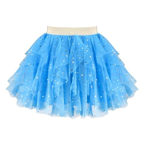 Image of Sunny Fashion Girls Tulle Skirt Azure Layered Mesh Heart Sequin Twirl Dance School Holiday Age 4-5 Years