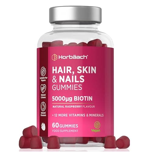Image of Hair Skin and Nails Vitamins | 5000mcg Biotin | Hair Growth Vitamins | with Added Zinc, Vitamin C, E & More! 60 Vegan Gummies | Supplement for Women and Men | by Horbaach