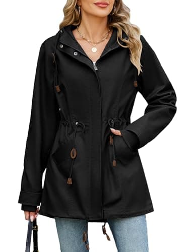 Image of Vancavoo Spring Jackets for Women Ladies Lightweight Coats Casual Summer Autumn Jacket Hooded Overcoat Zip Up Sweatshirt Outwear with Pockets,Black,XXL