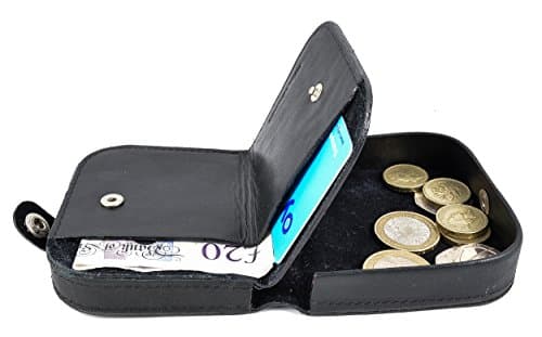 Image of Quality Cow Calf Leather Coin Tray Purse Wallet with Card and Notes Section (Black)