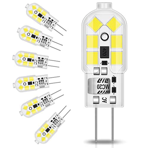 Image of Tailcas G4 LED Light Bulbs Cool White 6000K, 1.2W 12V AC/DC, 10W Halogen Equivalent, No Flickering & Energy Saving, Bi Pin Base, Not Dimmable, Pack of 6