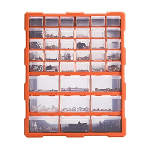 Image of iropro 39 Multi Drawer Tools Cabinets Tool Boxes, DIY Tool Bits Storage Organiser, Small Parts Hardware and Craft Cabinet Orange Wall Mount or Free Standing