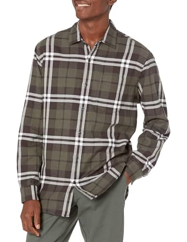 Image of Amazon Essentials Men's Long-Sleeved Flannel Shirt, Olive Plaid, L