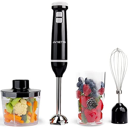 Image of NETTA 3 in 1 Hand Blender, Whisk and Mini Chopper with 700ml Beaker - Powerful 600W - Electric Whisk, Immersion Mixer, 500ml Chopper Bowl - Stainless Steel Blades - BPA Free