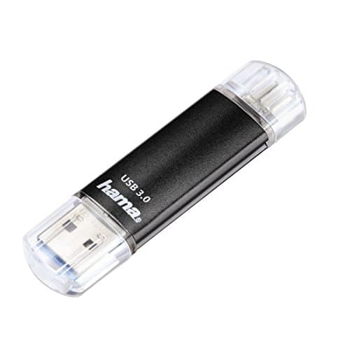 Image of Hama Laeta Twin USB 3.0 Flash Drive, 64 GB, Black, USB3.0, Portable, FullHD Recording and Playback, Micro USB Connection for Smartphones and Tablets