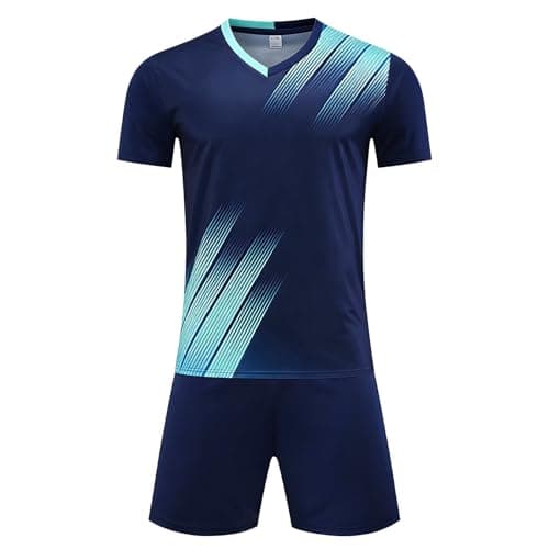 Image of JiaYouLC Kids Football kit Football Jersey for Boys Girls Age 3-12 Breathable Training Shorts and T-shirt Sets Youth Sports Outfit Uniform (Blue, 3-4 Years/4XS)