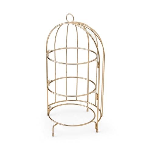 Image of Artesà 3 Tier Afternoon Tea Cake Bird Cage Stand, Copper Serving Platter to Display Cakes, Sandwiches or Appetisers, 22cm x 42cm, Gold