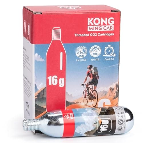 Image of KONG MING CAR CO2 Cartridges with Thread, 16g/25g CO2 Cartridges with Thread Connection for All CO2 Bicycle Tyre Fillers, CO2 Pump for Road Bikes and Mountain Bikes (16G-6PCS)