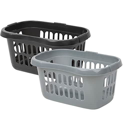 Image of M1SS Set of 2 – 60L Hipster Laundry Baskets (Silver & Midnight Grey) – Large Plastic Washing Hampers for Clothes Storage, Laundry Bin & Home Organisation for Bathroom & Bedroom