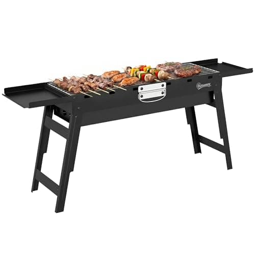 Image of Outsunny Portable BBQ Grill, Foldable Charcoal Grill for Camping and Picnics, Charcoal Barbecue with 2 Side Shelves and Handle, Black