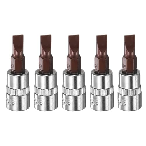 Image of sourcing map 5pcs 5.5 Slotted Bit Socket 1/4" Square Drive Flat Head S2 & CR-V Steel Socket Ratchet Wrench Bits, Silver Red