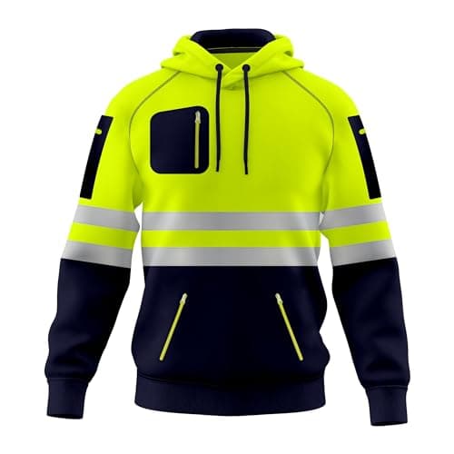 Image of TORO ACTIVA Mens Hi Vis Work Wear Pullover Hoodie Safety Sweatshirt Reflective Tape High Viz Hoodie High Visibility Sweatshirt Top Multi Zipper Pockets S-2XL