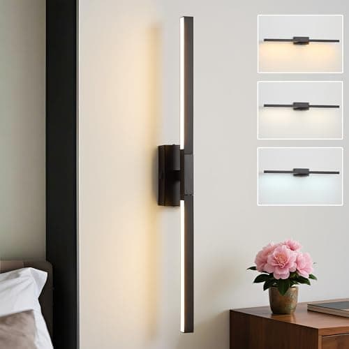 Image of Actask Wall Lights Black LED Wall Sconce Light 360° Adjustable Lighting 60CM 3CCT 10W 750Lumen Square Modern Wall Lamp for Bathroom Bedroom Living Room Dining Room