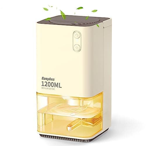 Image of Dehumidifiers for Home Damp, EasyAcc 1200ml Electric Dehumidifier with Ultra Quiet & Auto Shut off 7 Colorful LED Portable Mini Dehumidifier for Wardrobe Bathroom Closet RV Bedroom Garage-Gold