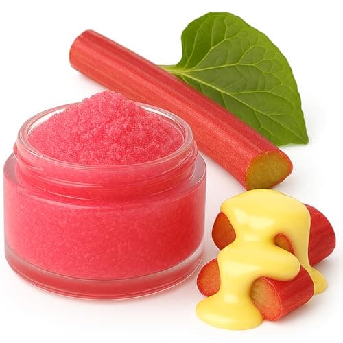 Image of Sugar Lip Scrub - 30g Pot - 15 Delicious Flavours - Made With Natural Jojoba Oil for Soft, Smooth Lips - Vegan Friendly - Puddle of Wax - Made in the UK (30g, Rhubarb & Custard)