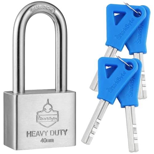 Image of Sharkbyte [Never Rust] 40mm Long Shackle Stainless Steel Padlock with 4 Keys, Waterproof Outdoor Weatherproof Lock, Hardened Body & Mechanism, Ideal for Gate, Shed, Garage, Chain & Storage Units etc